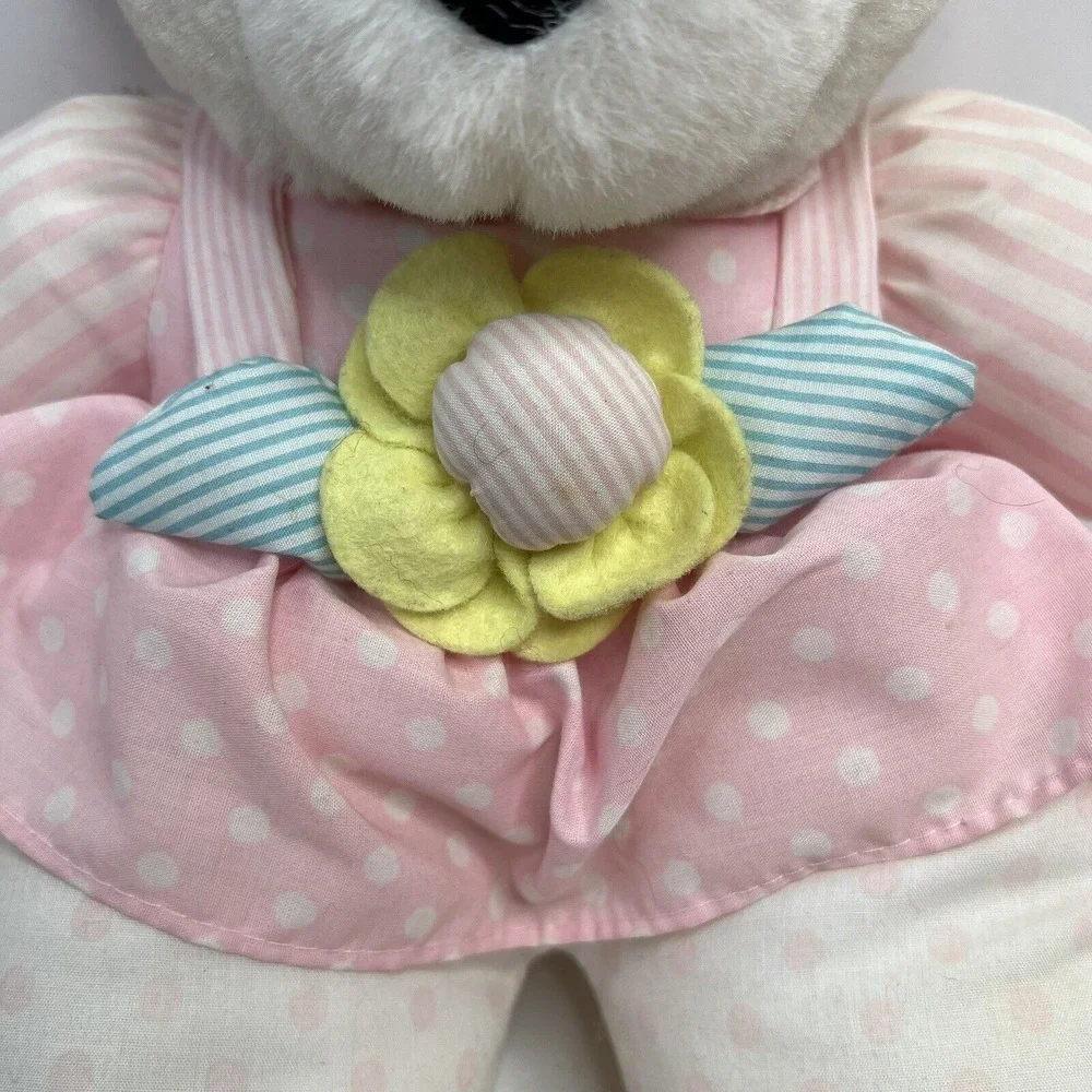Vintage TB Trading Bear Plush‎ Bow Pastel Toy Stuffed Animal Pink Dot Stripe